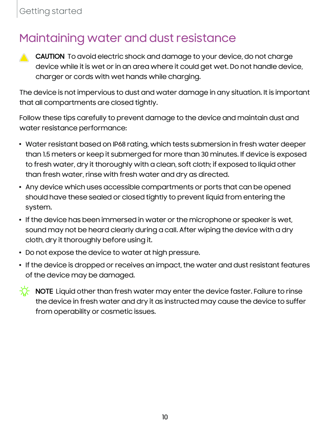 Maintaining water and dust resistance Galaxy S10 Verizon