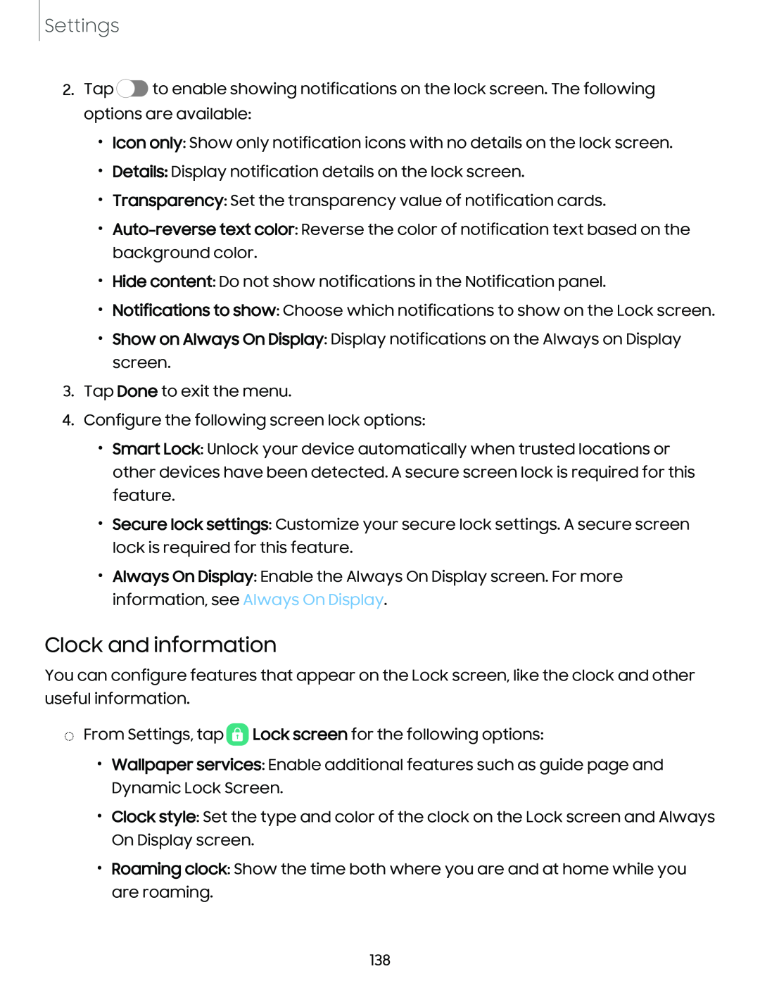 Clock and information Galaxy S10 Verizon