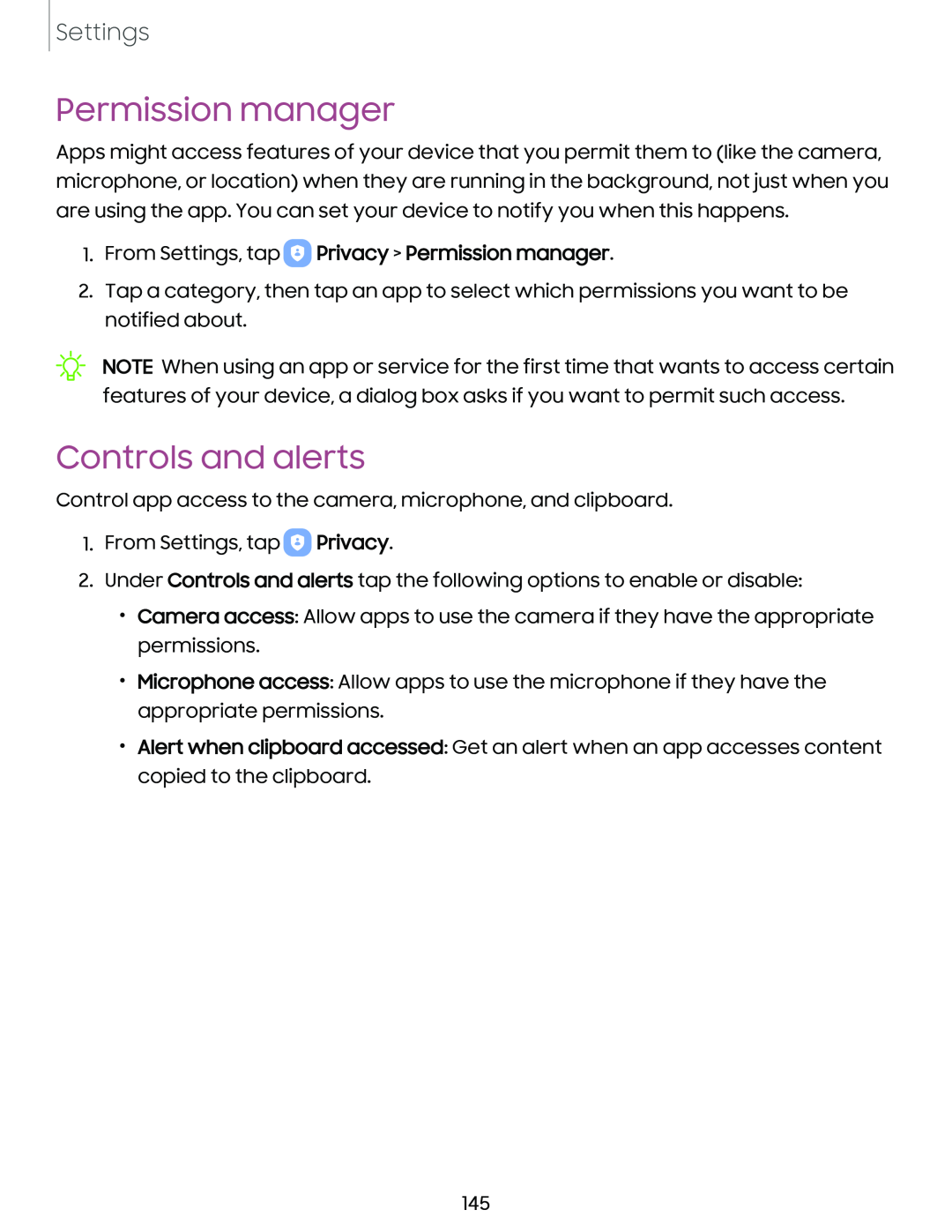 Controls and alerts Galaxy S10 Verizon