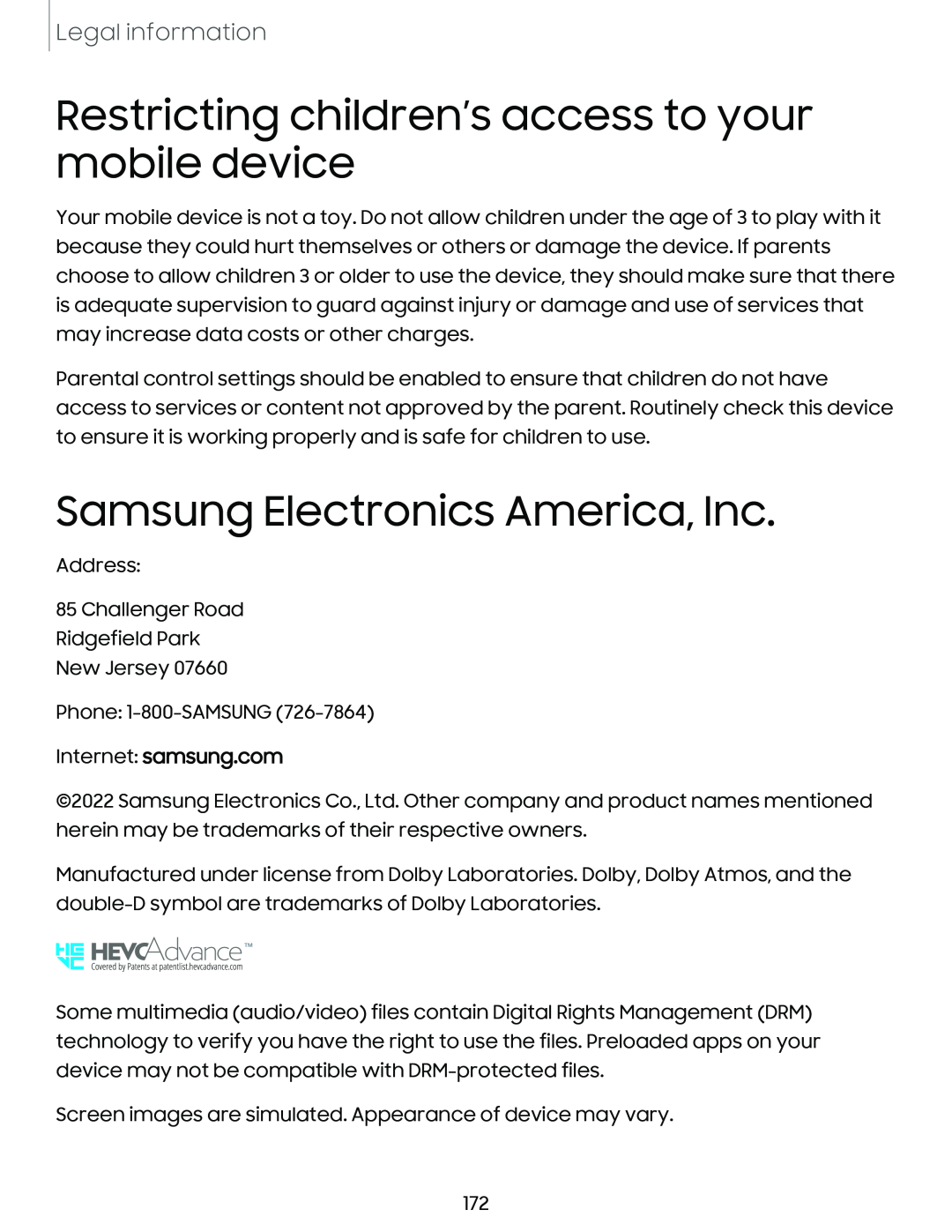 Legal information Galaxy S10 Verizon