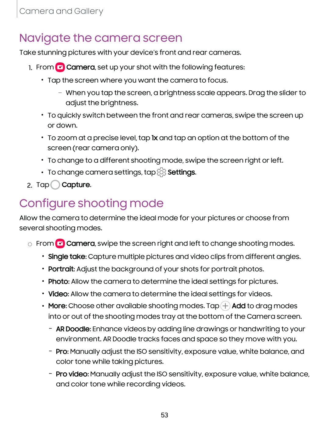 Configure shooting mode Galaxy S10 Verizon