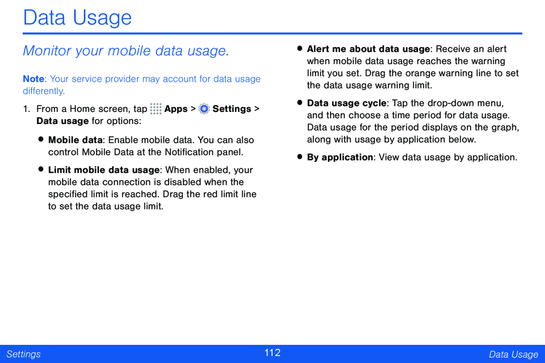 Monitor your mobile data usage Data Usage