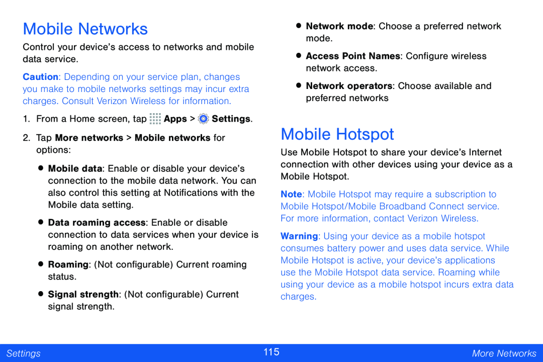 Mobile Networks Galaxy Note Pro 12.2 Verizon