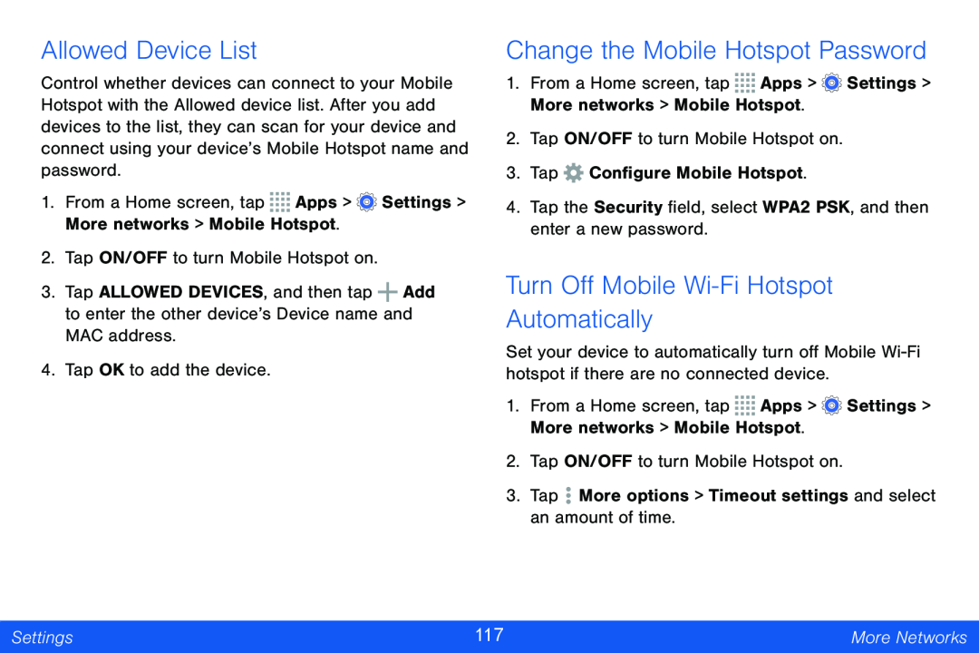 Allowed Device List Change the Mobile Hotspot Password