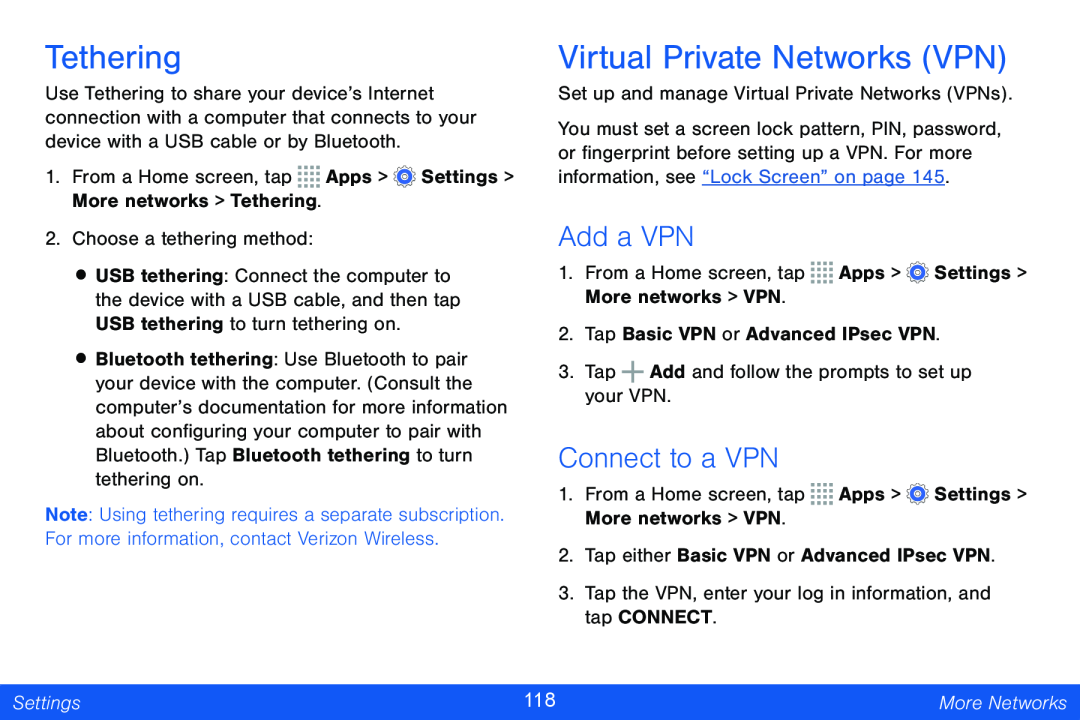 Virtual Private Networks (VPN) Galaxy Note Pro 12.2 Verizon