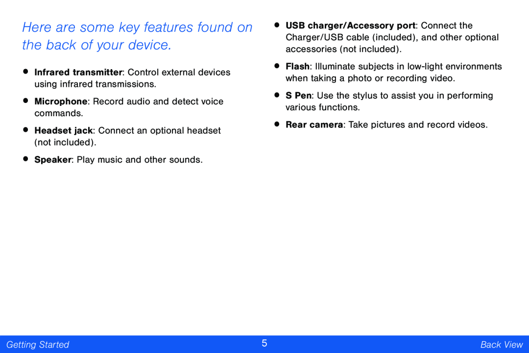 Here are some key features found on the back of your device