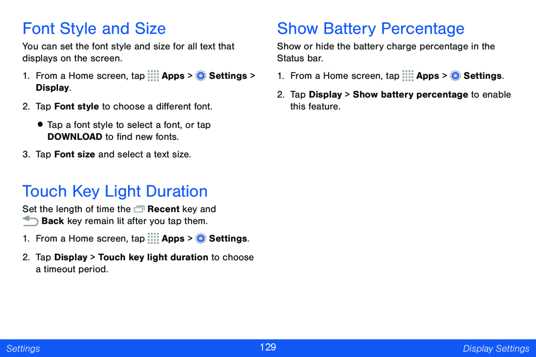 Font Style and Size Touch Key Light Duration