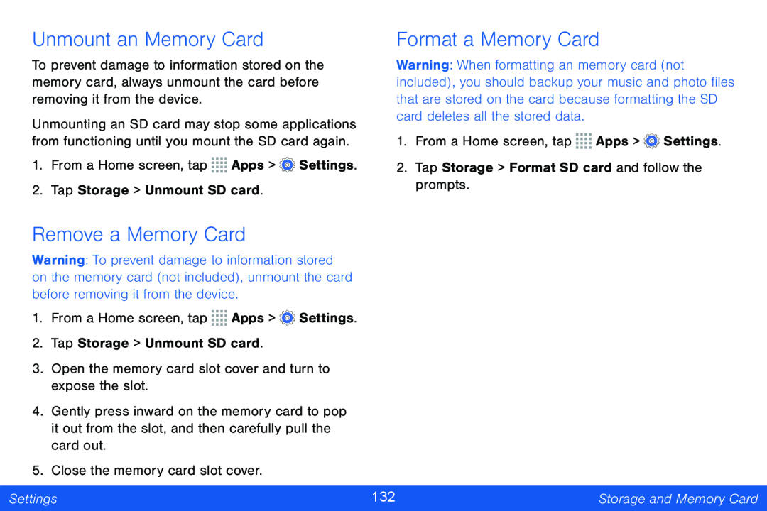 Unmount an Memory Card Format a Memory Card