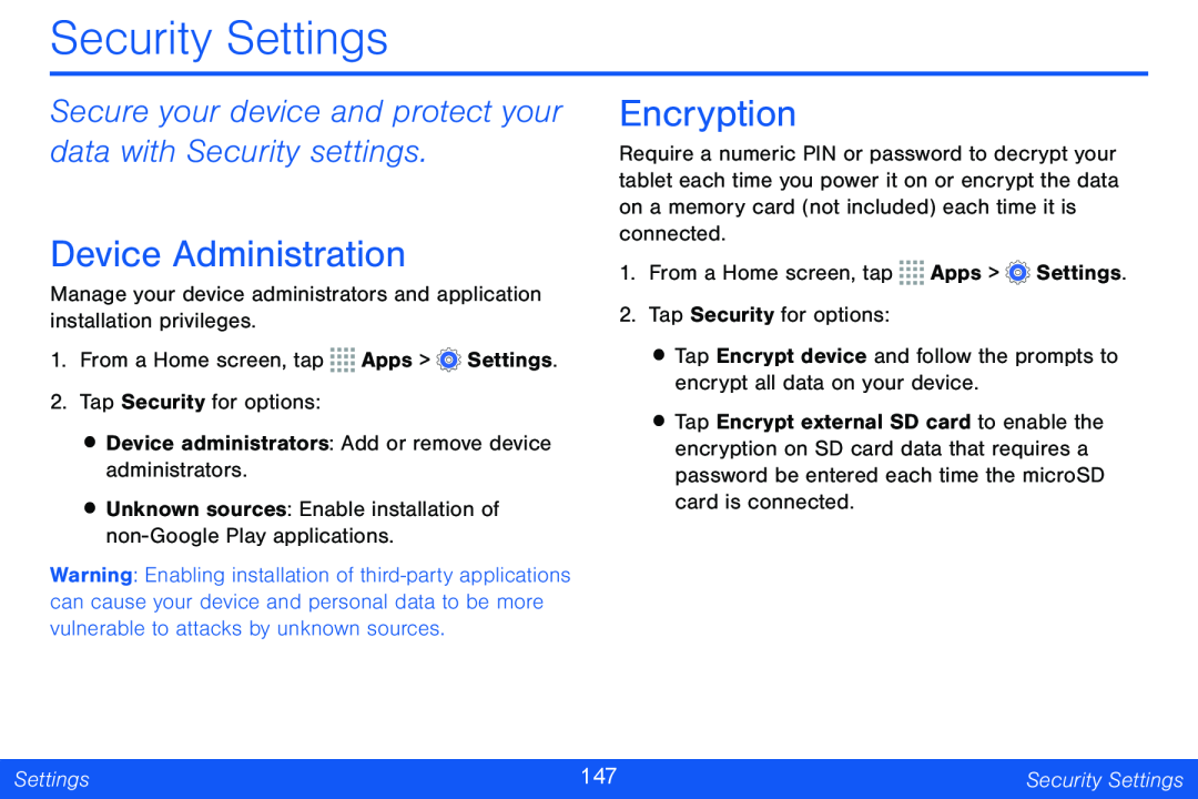 Secure your device and protect your data with Security settings Device Administration