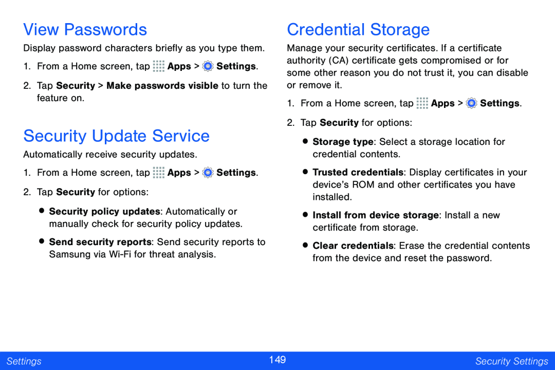 Credential Storage Galaxy Note Pro 12.2 Verizon