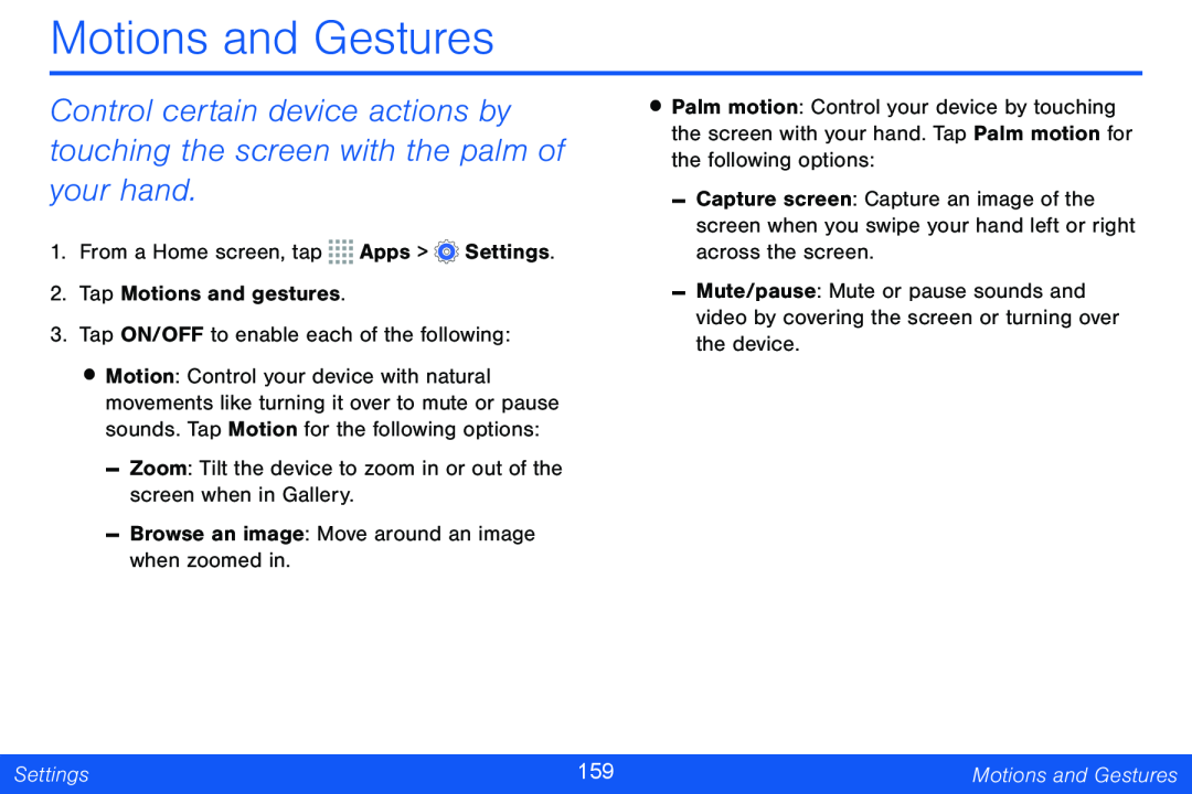 Motions and Gestures Galaxy Note Pro 12.2 Verizon