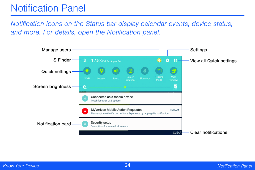 Notification Panel Galaxy Note Pro 12.2 Verizon