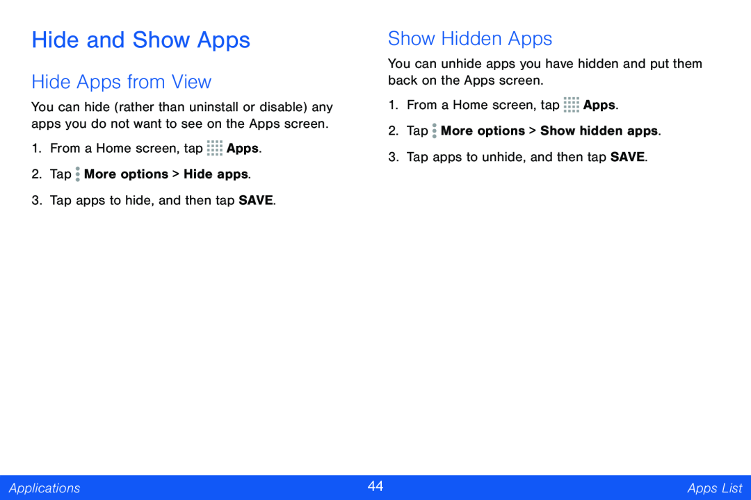 Hide Apps from View Show Hidden Apps