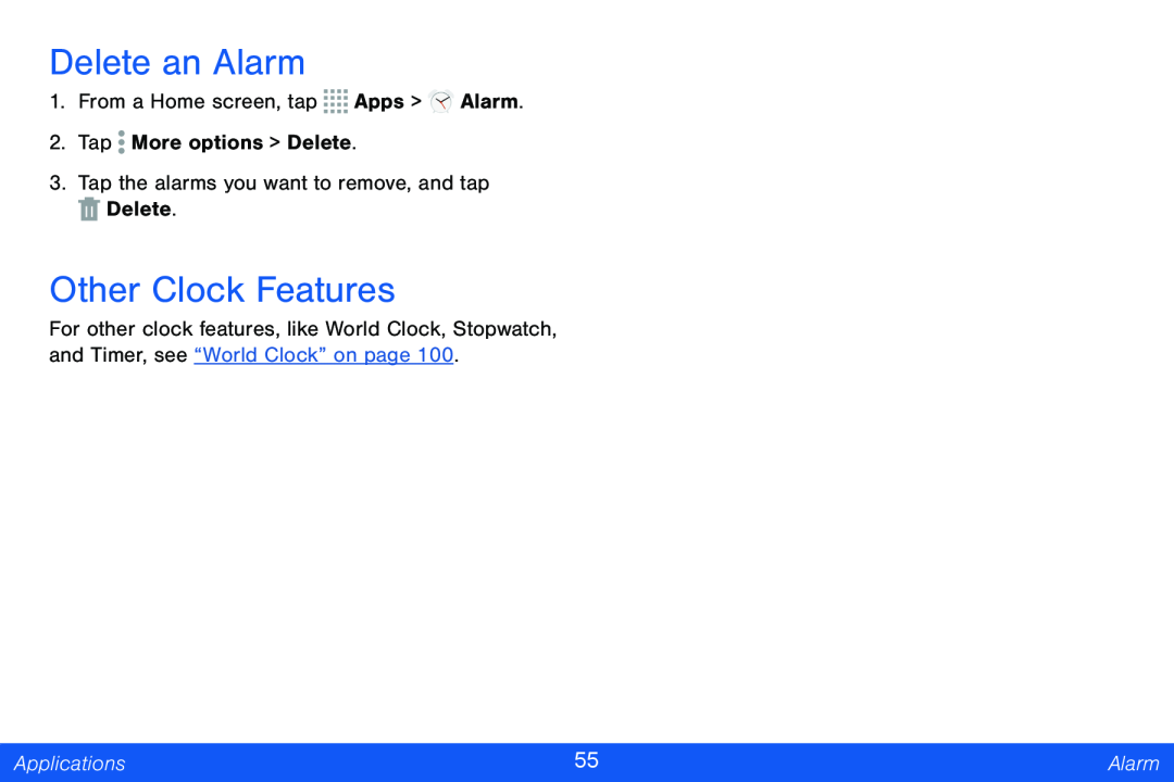 Delete an Alarm Other Clock Features