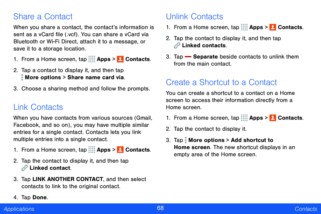 Share a Contact Unlink Contacts