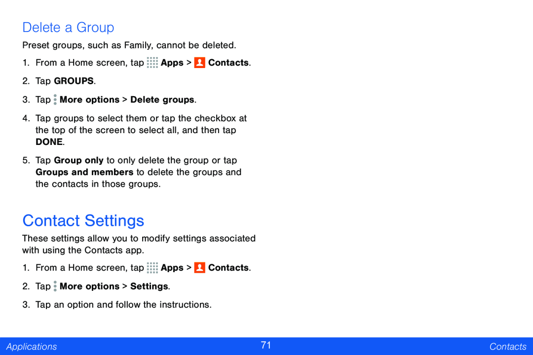 Contact Settings Galaxy Note Pro 12.2 Verizon