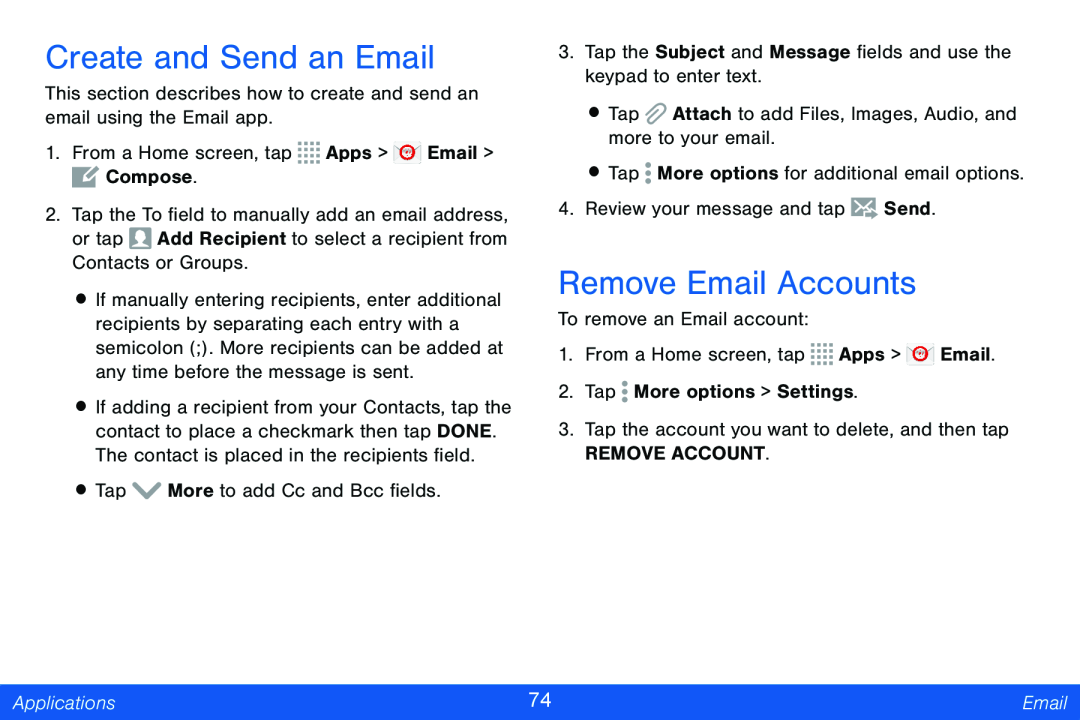 Create and Send an Email Remove Email Accounts