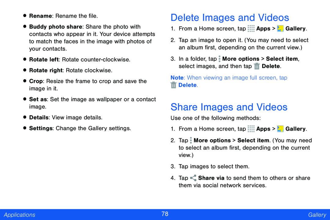 Delete Images and Videos Share Images and Videos