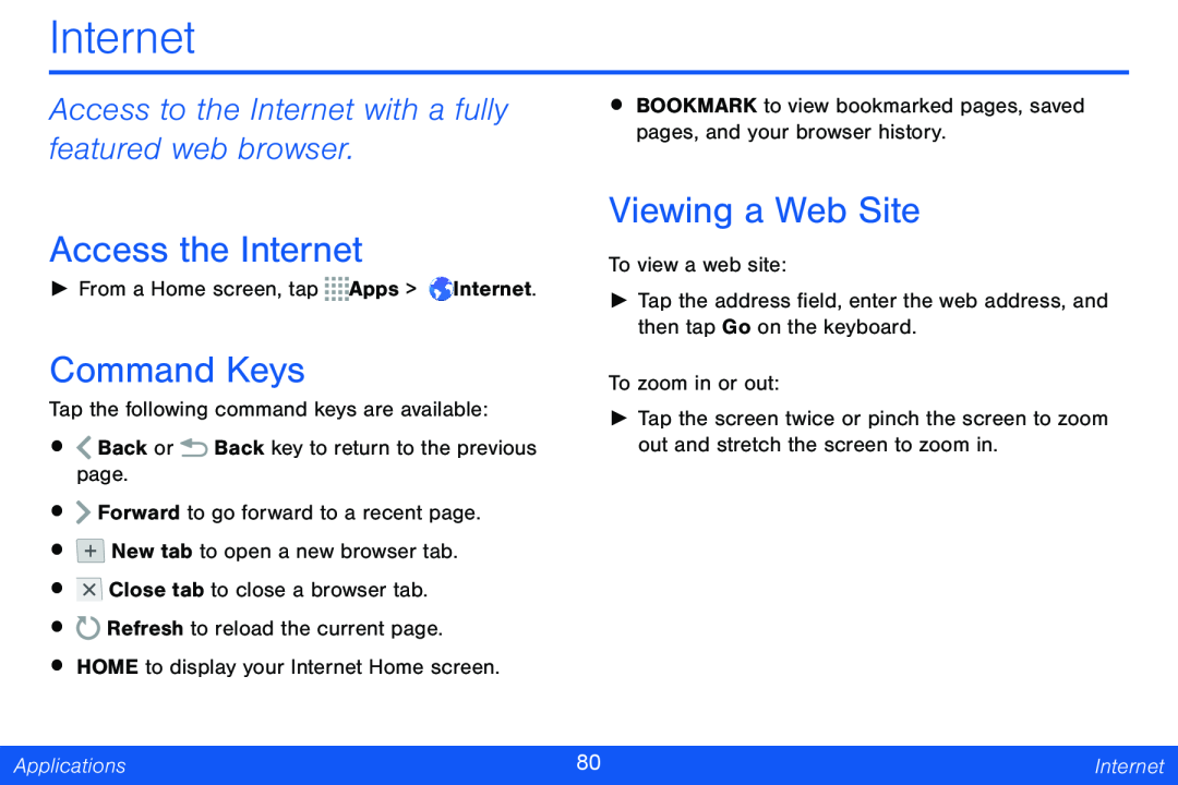 Access to the Internet with a fully featured web browser Access the Internet