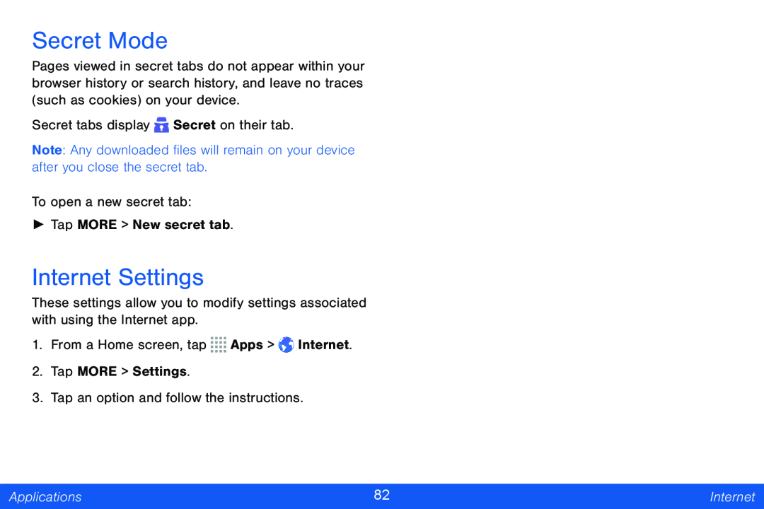 Secret Mode Internet Settings