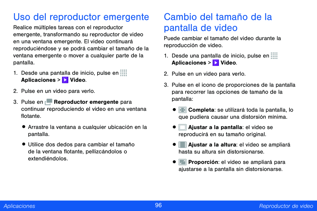 Cambio del tamaño de la pantalla de video Galaxy Note Pro 12.2 Verizon