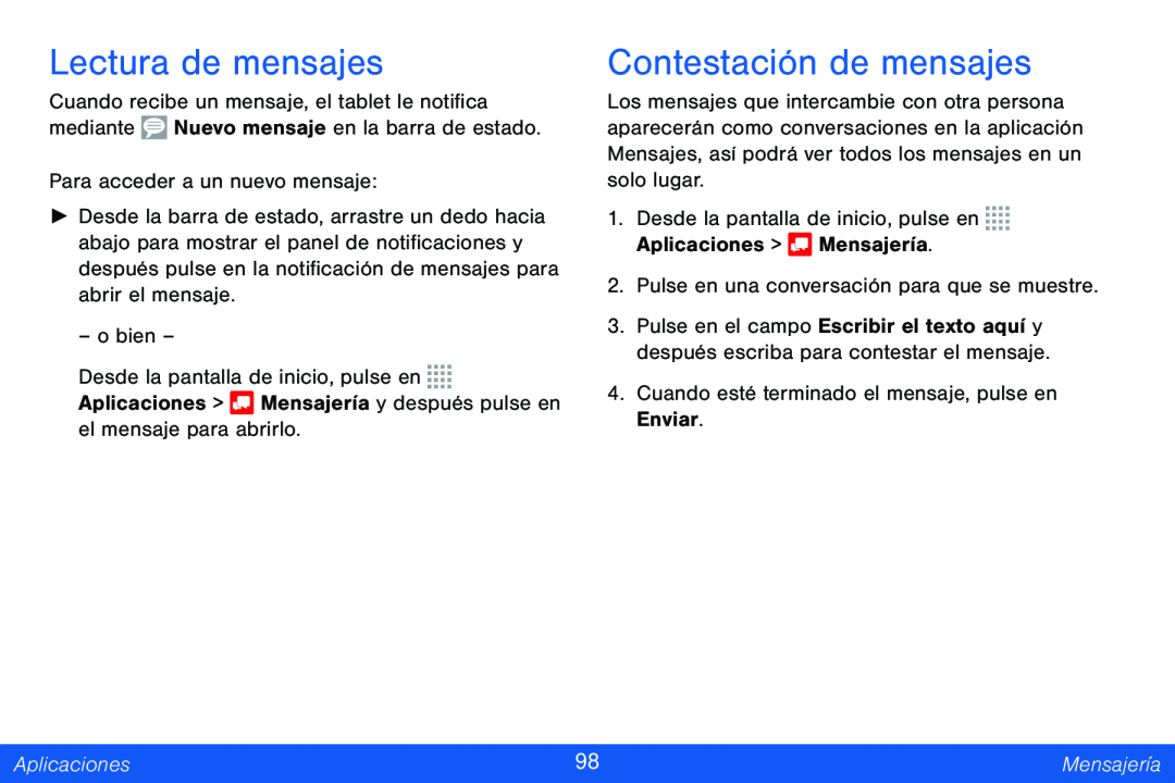 Lectura de mensajes Contestación de mensajes