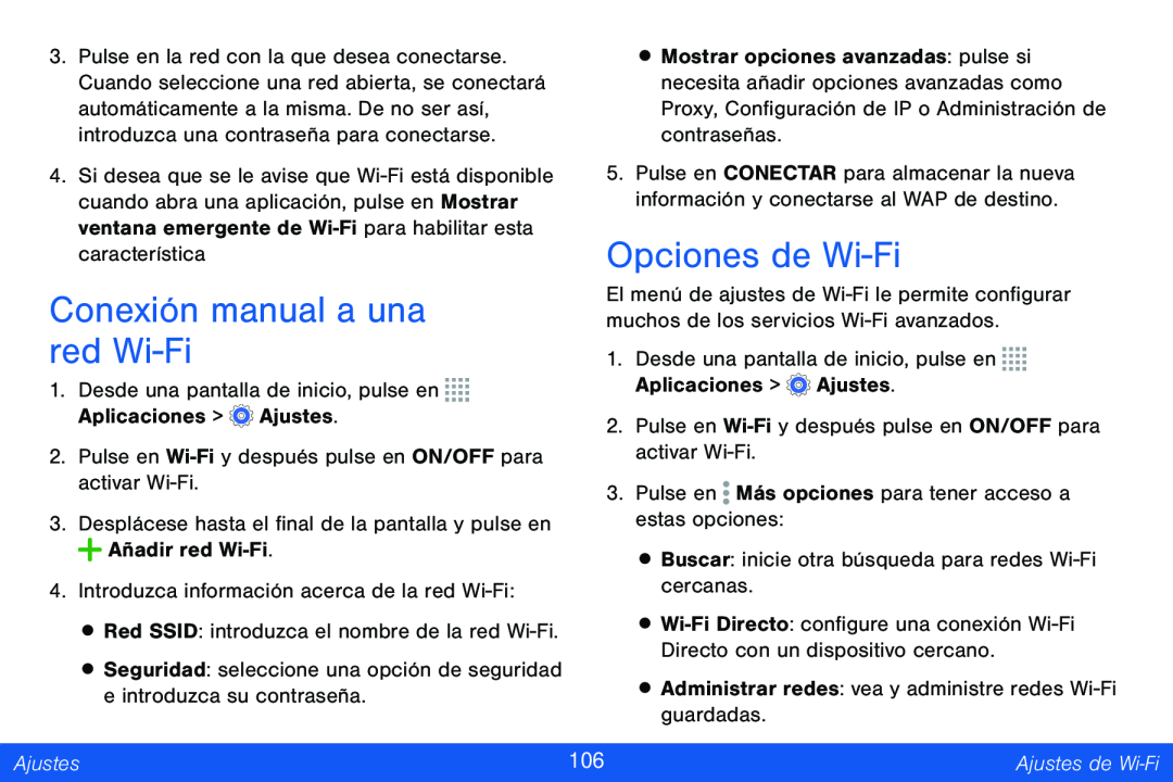 Conexión manual a una red Wi-Fi Opciones de Wi-Fi