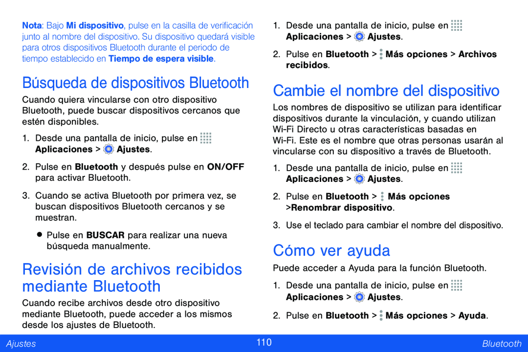 Búsqueda de dispositivos Bluetooth Revisión de archivos recibidos mediante Bluetooth