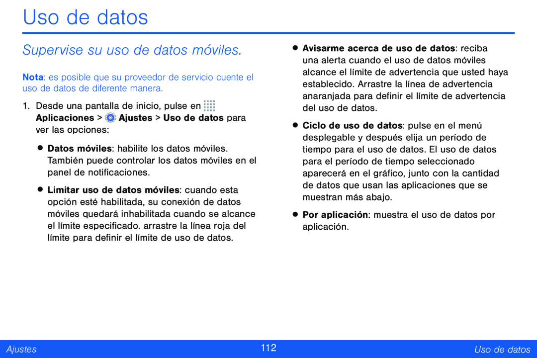 Uso de datos Galaxy Note Pro 12.2 Verizon