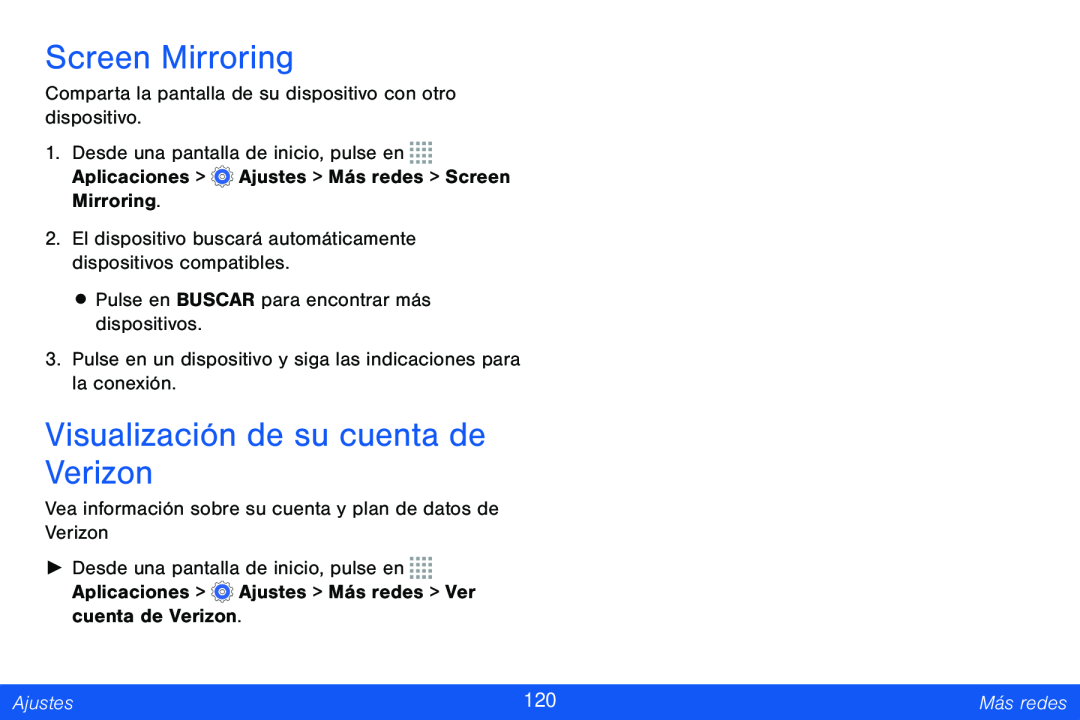 Screen Mirroring Visualización de su cuenta de Verizon