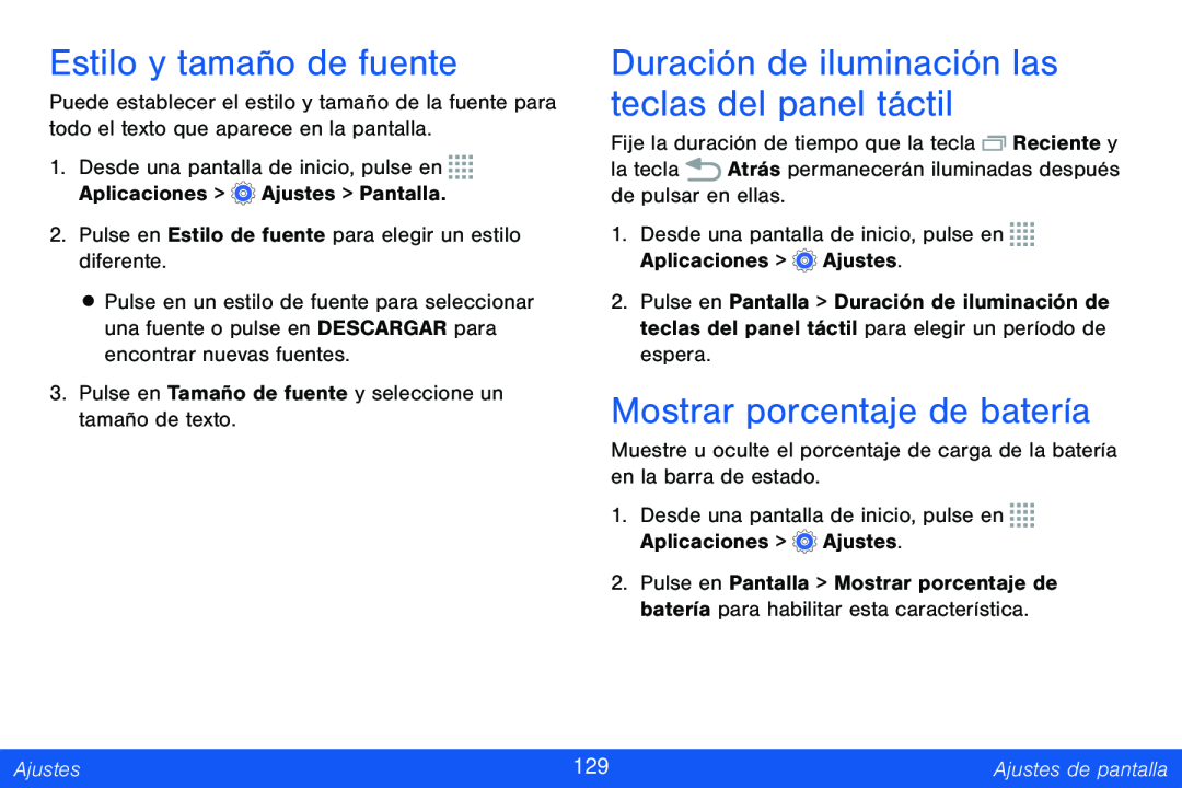 Estilo y tamaño de fuente Galaxy Note Pro 12.2 Verizon