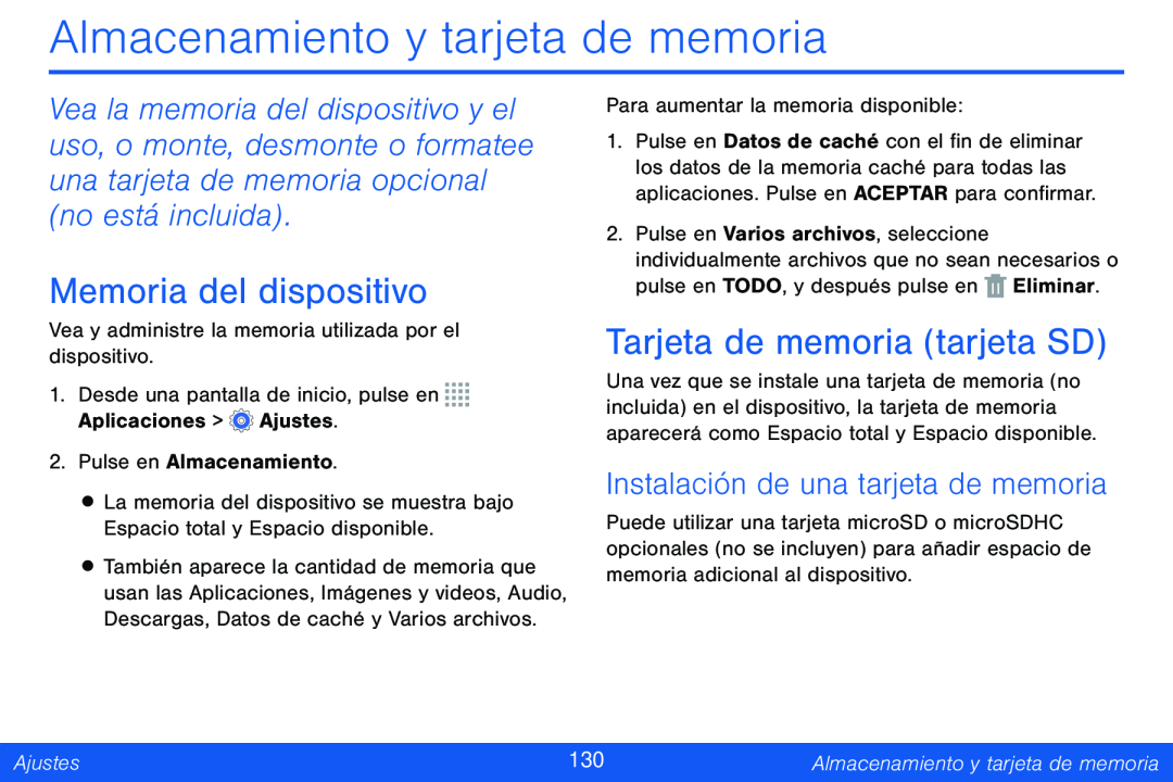 Instalación de una tarjeta de memoria Memoria del dispositivo