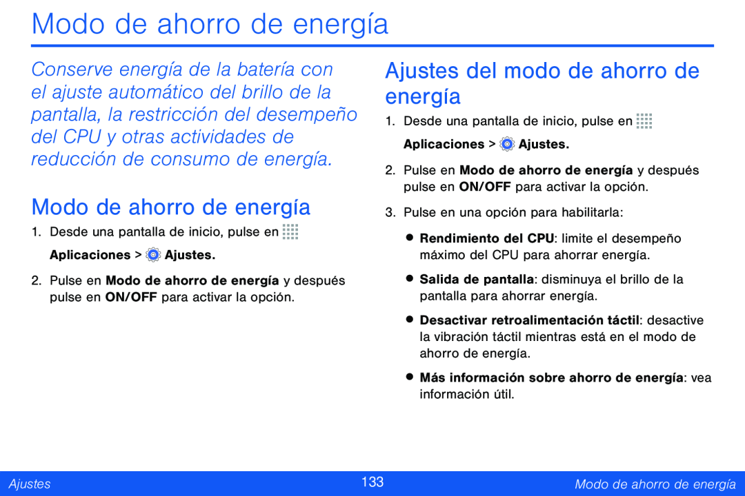 Ajustes del modo de ahorro de energía Galaxy Note Pro 12.2 Verizon