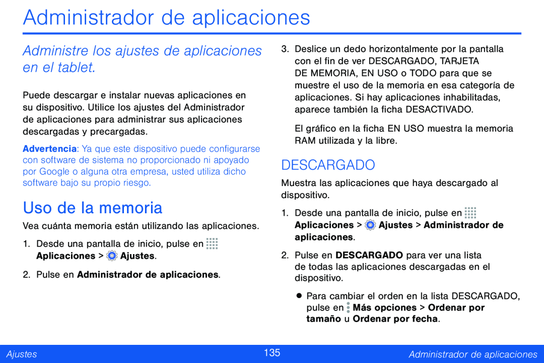 Administre los ajustes de aplicaciones en el tablet DESCARGADO