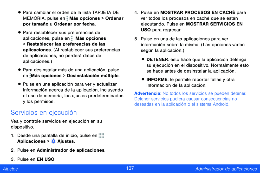 Servicios en ejecución Galaxy Note Pro 12.2 Verizon