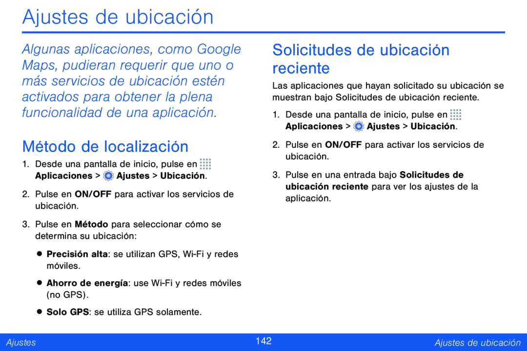 Ajustes de ubicación Galaxy Note Pro 12.2 Verizon