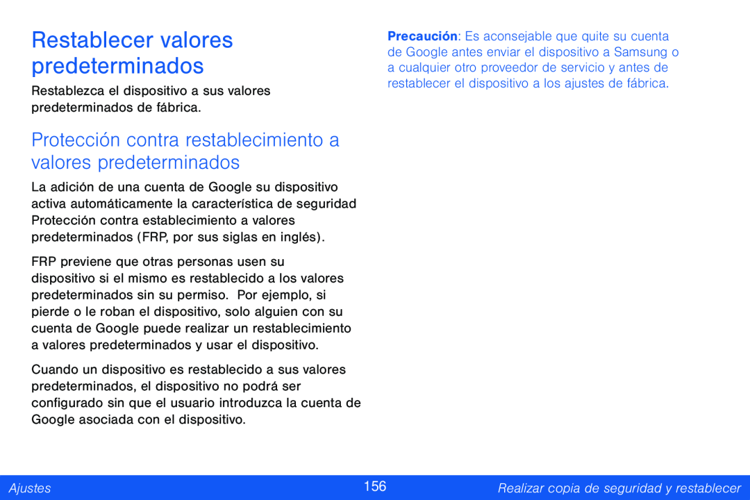 Protección contra restablecimiento a valores predeterminados Restablecer valores predeterminados