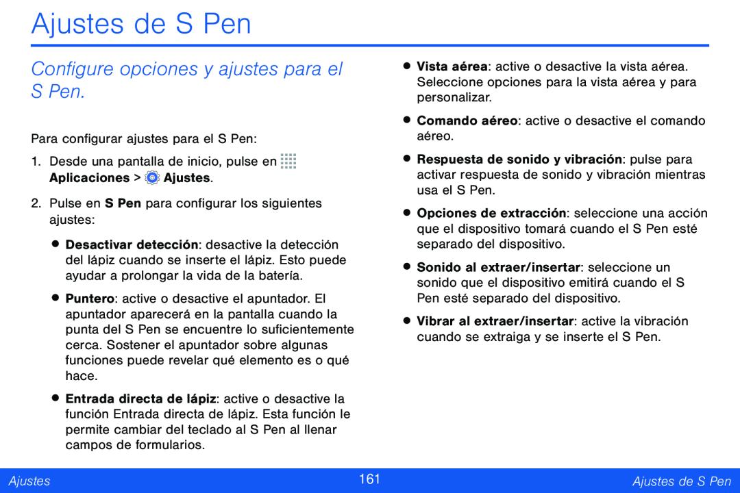 Configure opciones y ajustes para el S Pen Ajustes de S Pen