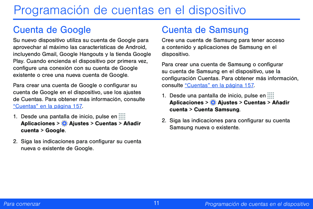 Cuenta de Google Cuenta de Samsung