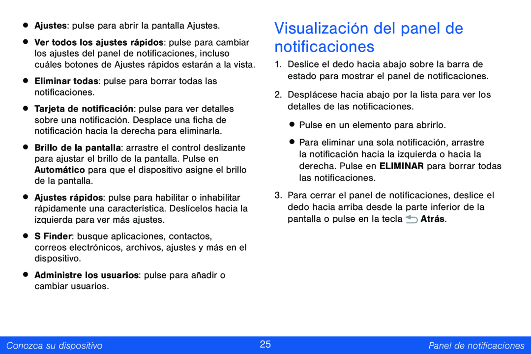 Visualización del panel de notificaciones