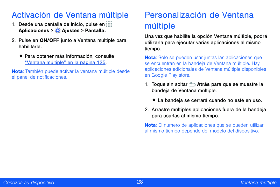 Activación de Ventana múltiple Personalización de Ventana múltiple