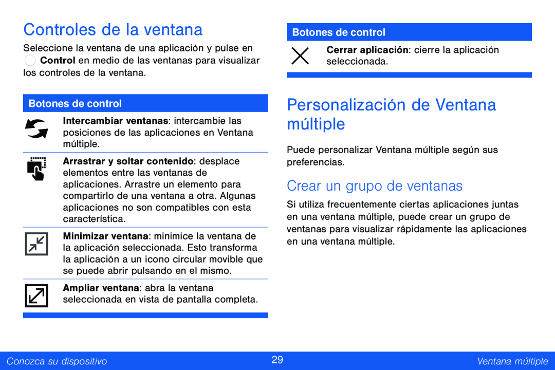 Controles de la ventana Galaxy Note Pro 12.2 Verizon