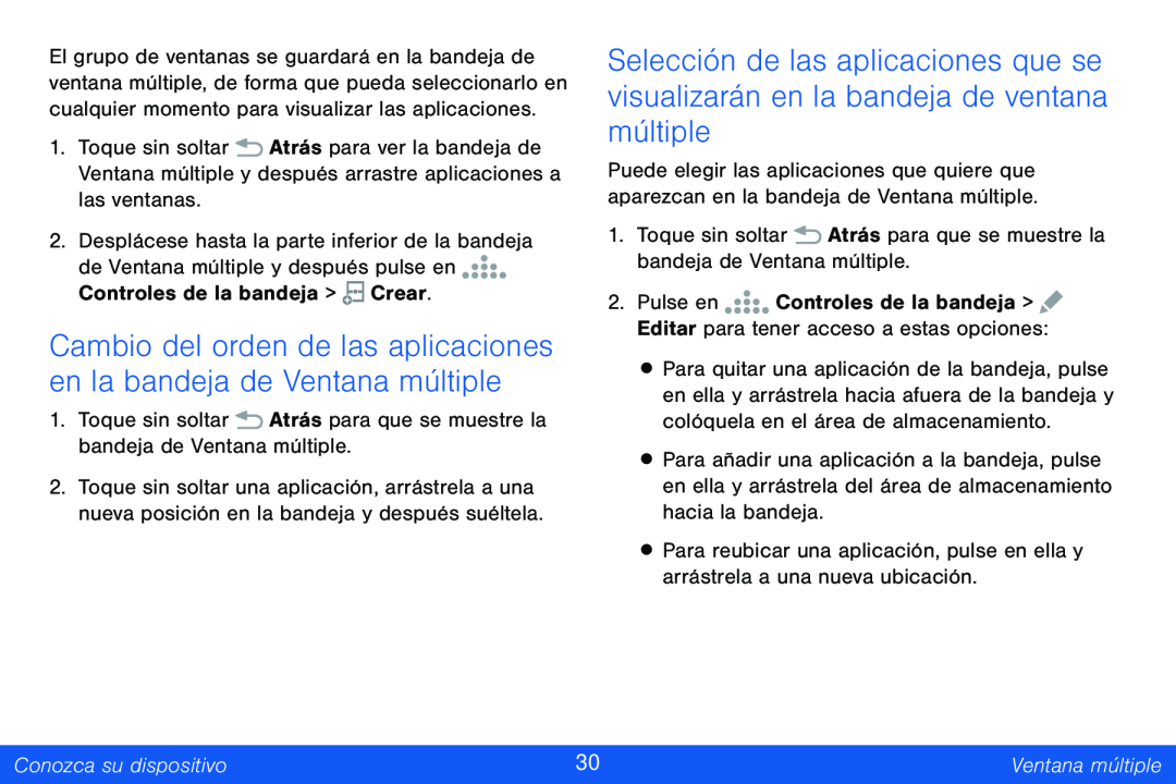 Cambio del orden de las aplicaciones en la bandeja de Ventana múltiple Galaxy Note Pro 12.2 Verizon