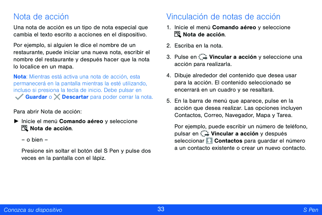 Vinculación de notas de acción Galaxy Note Pro 12.2 Verizon