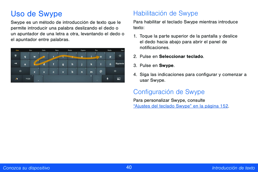 Habilitación de Swype Configuración de Swype