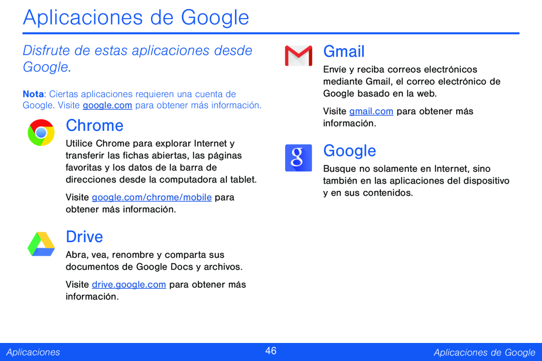 Aplicaciones de Google Galaxy Note Pro 12.2 Verizon