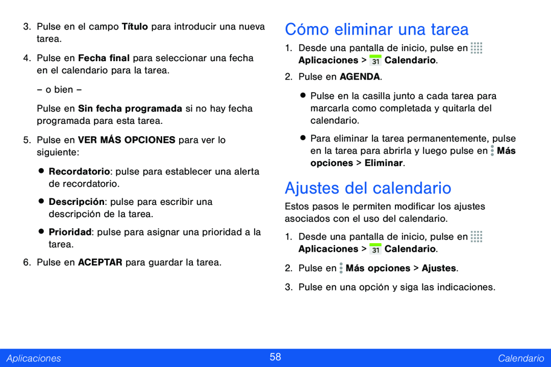 Ajustes del calendario Galaxy Note Pro 12.2 Verizon