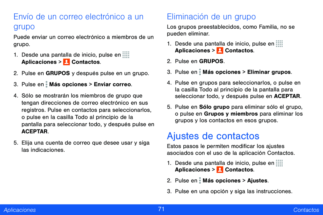 Envío de un correo electrónico a un grupo Eliminación de un grupo