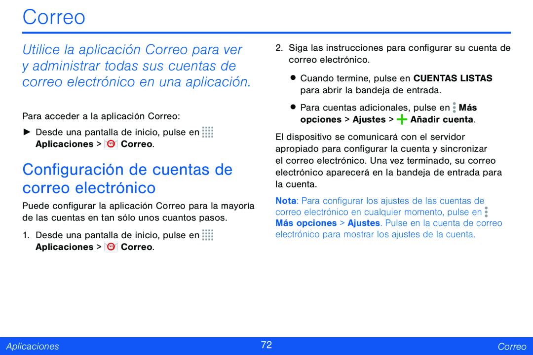 Configuración de cuentas de correo electrónico Galaxy Note Pro 12.2 Verizon