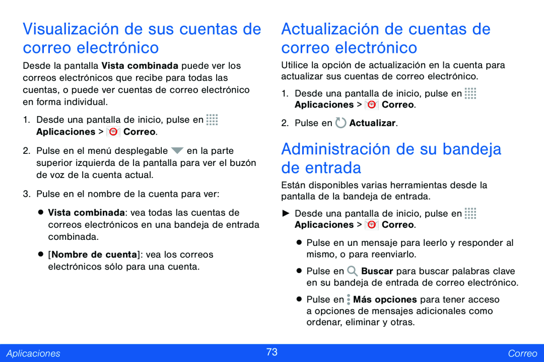 Visualización de sus cuentas de correo electrónico Actualización de cuentas de correo electrónico